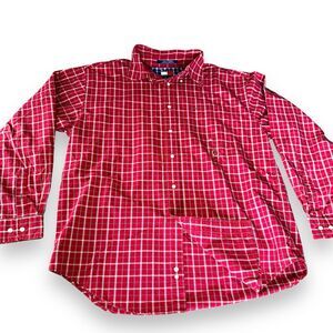 Tommy Hilfiger 90s Plaid Shirt Mens Large Red Long Sleeve Button Up Vintage